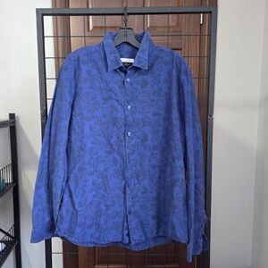 Versace Collection Trend Men's Button Down Shirt, Blue Patterned
